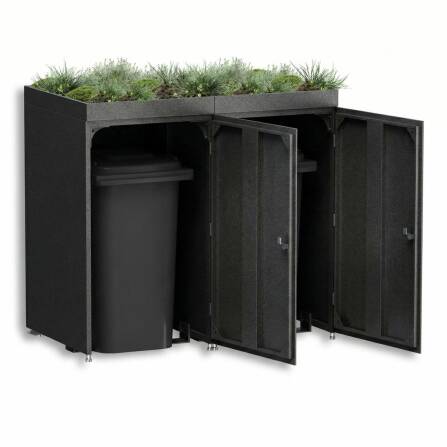 Metzler Cache-poubelles avec toit végétal | 2x | 240l | en aluminium | inoxydable & massif | Anthracite RAL 7016