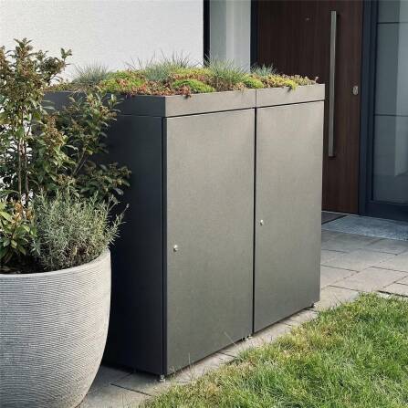 Metzler Cache-poubelles avec toit végétal | 2x | 240l | en aluminium | inoxydable & massif | Anthracite RAL 7016