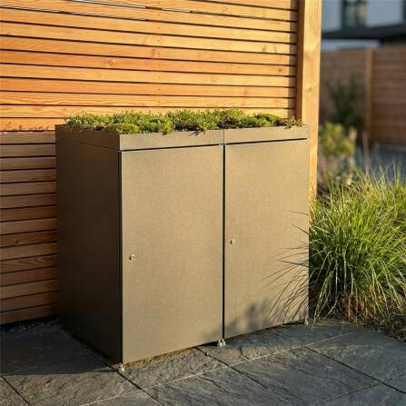 Metzler Cache-poubelles avec toit végétal | 2x | 240l | en aluminium | inoxydable & massif | Anthracite RAL 7016