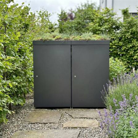 Metzler Cache-poubelles avec toit végétal | 2x | 240l | en aluminium | inoxydable & massif | Anthracite RAL 7016