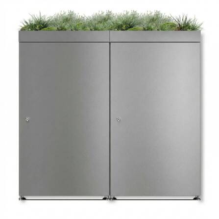 Metzler Mülltonnenbox mit Pflanzdach | 2er | 240l | aus Aluminium | rostfrei & massiv | Grau