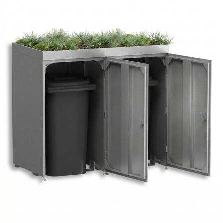 Metzler Mülltonnenbox mit Pflanzdach | 2er | 240l | aus Aluminium | rostfrei & massiv | Grau