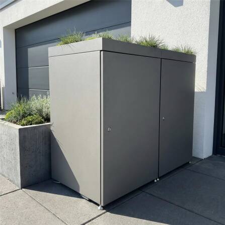 Metzler Mülltonnenbox mit Pflanzdach | 2er | 240l | aus Aluminium | rostfrei & massiv | Grau