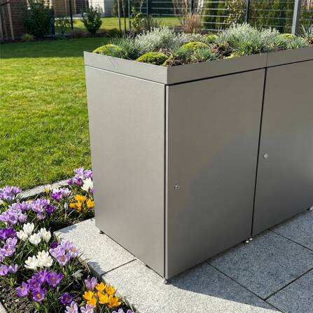 Metzler Mülltonnenbox mit Pflanzdach | 2er | 240l | aus Aluminium | rostfrei & massiv | Grau