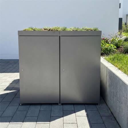 Metzler Mülltonnenbox mit Pflanzdach | 2er | 240l | aus Aluminium | rostfrei & massiv | Grau