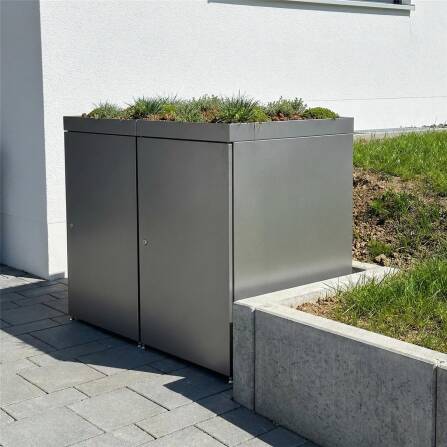 Metzler Mülltonnenbox mit Pflanzdach | 2er | 240l | aus Aluminium | rostfrei & massiv | Grau