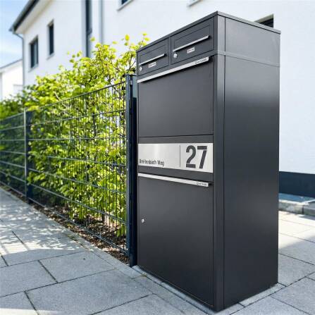 Metzler Paketbox XL mit zwei Briefkästen | austauschbarer Papiereinleger | personalisiert mit Gravur | RAL 7016 Anthrazit | Bispo Max 2