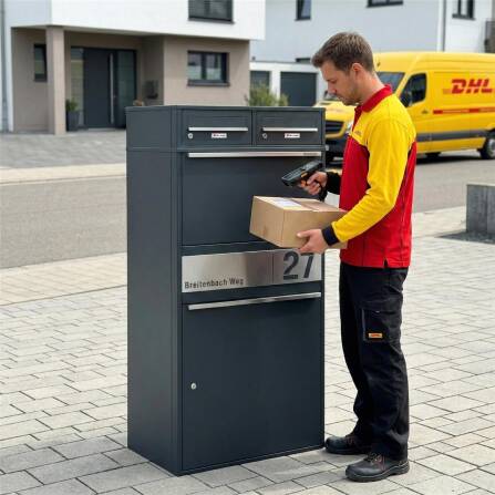 Metzler Paketbox XL mit zwei Briefkästen | austauschbarer Papiereinleger | personalisiert mit Gravur | RAL 7016 Anthrazit | Bispo Max 2