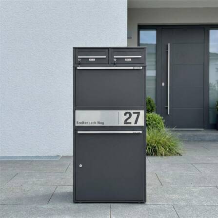 Metzler Paketbox XL mit zwei Briefkästen | austauschbarer Papiereinleger | personalisiert mit Gravur | RAL 7016 Anthrazit | Bispo Max 2