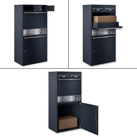 Metzler Paketbox XL mit zwei Briefkästen | austauschbarer Papiereinleger | personalisiert mit Gravur | RAL 7016 Anthrazit | Bispo Max 2