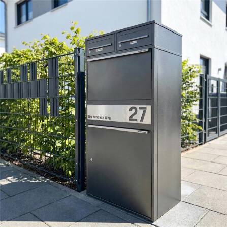 Metzler Paketbox XL mit zwei Briefkästen | austauschbarer Papiereinleger | personalisiert mit Gravur | Eisenglimmer | Bispo Max 2