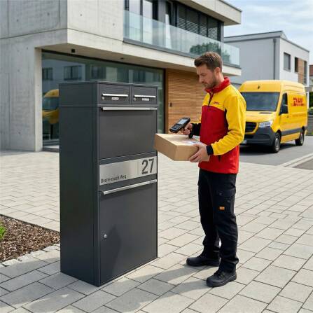 Metzler Paketbox XL mit zwei Briefkästen | austauschbarer Papiereinleger | personalisiert mit Gravur | Eisenglimmer | Bispo Max 2