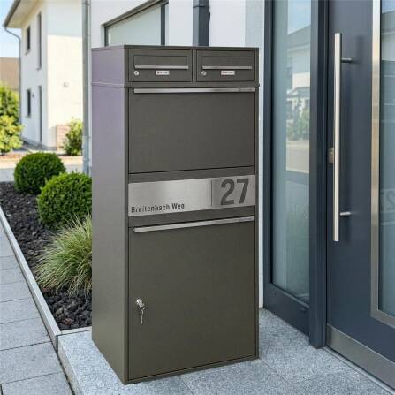 Metzler Paketbox XL mit zwei Briefkästen | austauschbarer Papiereinleger | personalisiert mit Gravur | Eisenglimmer | Bispo Max 2