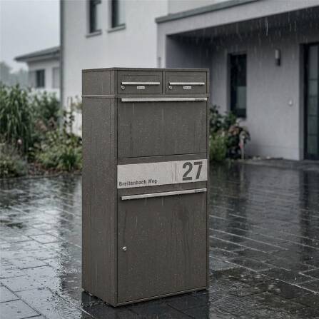 Metzler Paketbox XL mit zwei Briefkästen | austauschbarer Papiereinleger | personalisiert mit Gravur | Eisenglimmer | Bispo Max 2