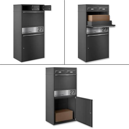 Metzler Paketbox XL mit zwei Briefkästen | austauschbarer Papiereinleger | personalisiert mit Gravur | Eisenglimmer | Bispo Max 2