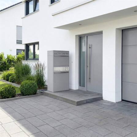 Metzler Paketbox XL mit zwei Briefkästen | austauschbarer Papiereinleger | personalisiert mit Gravur | Grau | Bispo Max 2