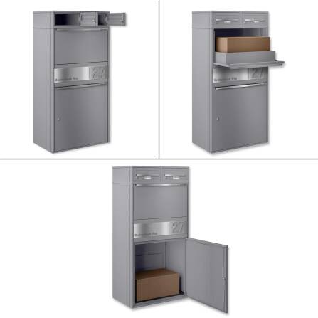 Metzler Paketbox XL mit zwei Briefkästen | austauschbarer Papiereinleger | personalisiert mit Gravur | Grau | Bispo Max 2