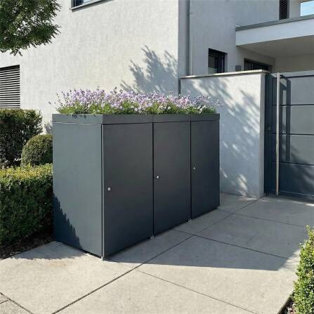 Metzler Mülltonnenbox mit Pflanzdach | 3er | 240l | aus Aluminium | rostfrei & massiv
