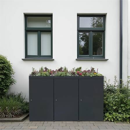 Metzler Mülltonnenbox mit Pflanzdach | 3er | 240l | aus Aluminium | rostfrei & massiv