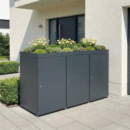 Metzler Mülltonnenbox mit Pflanzdach | 3er | 240l | aus Aluminium | rostfrei & massiv