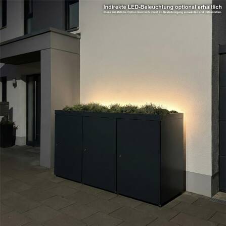 Metzler Mülltonnenbox mit Pflanzdach | 3er | 240l | aus Aluminium | rostfrei & massiv