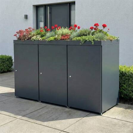 Metzler Mülltonnenbox mit Pflanzdach | 3er | 240l | aus Aluminium | rostfrei & massiv