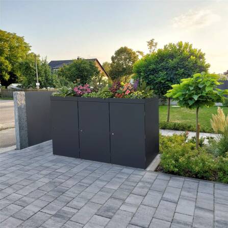 Metzler Mülltonnenbox mit Pflanzdach | 3er | 240l | aus Aluminium | rostfrei & massiv