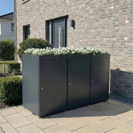 Metzler Mülltonnenbox mit Pflanzdach | 3er | 240l | aus Aluminium | rostfrei & massiv