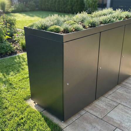 Metzler Mülltonnenbox mit Pflanzdach | 3er | 240l | aus Aluminium | rostfrei & massiv | Eisenglimmer