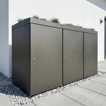 Metzler Mülltonnenbox mit Pflanzdach | 3er | 240l | aus Aluminium | rostfrei & massiv | Eisenglimmer