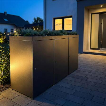 Metzler Mülltonnenbox mit Pflanzdach | 3er | 240l | aus Aluminium | rostfrei & massiv | Eisenglimmer