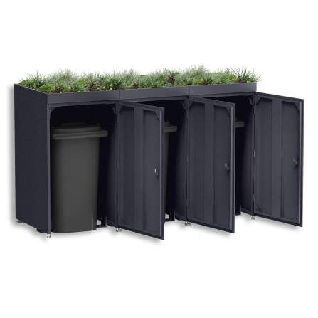 Metzler Mülltonnenbox mit Pflanzdach | 3er | 240l | aus Aluminium | rostfrei & massiv | Eisenglimmer