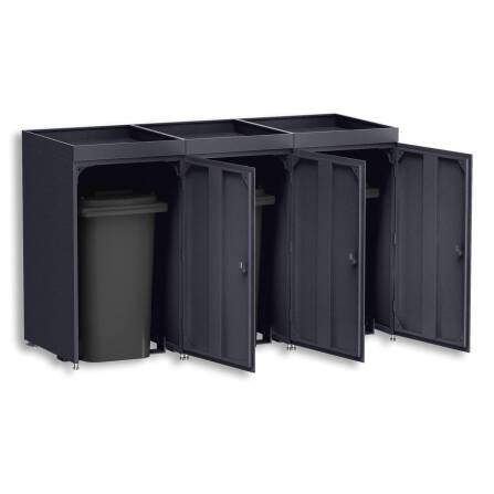 Metzler Mülltonnenbox mit Pflanzdach | 3er | 240l | aus Aluminium | rostfrei & massiv | Eisenglimmer