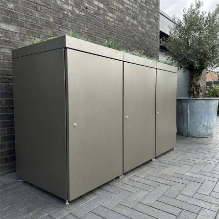 Metzler Mülltonnenbox mit Pflanzdach | 3er | 240l | aus Aluminium | rostfrei & massiv | Eisenglimmer