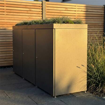 Metzler Mülltonnenbox mit Pflanzdach | 3er | 240l | aus Aluminium | rostfrei & massiv | Eisenglimmer