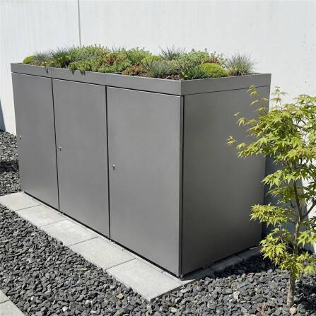 Metzler Cache-poubells avec toit végétal | 3x | en aluminium | inoxydable et massif  | Anthracite RAL 7016