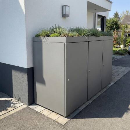 Metzler Cache-poubells avec toit végétal | 3x | en aluminium | inoxydable et massif  | Anthracite RAL 7016