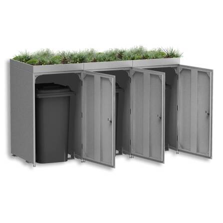 Metzler Cache-poubells avec toit végétal | 3x | en aluminium | inoxydable et massif  | Anthracite RAL 7016