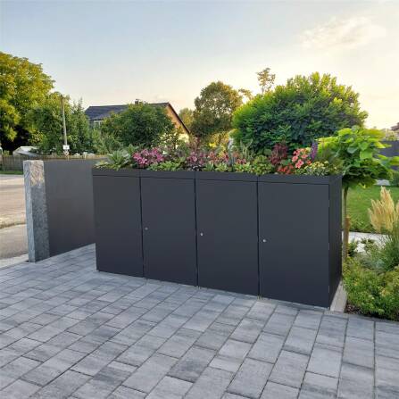 Metzler Mülltonnenbox mit Pflanzdach | 4er | 240l | aus Aluminium | rostfrei & massiv