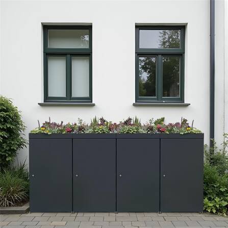 Metzler Mülltonnenbox mit Pflanzdach | 4er | 240l | aus Aluminium | rostfrei & massiv