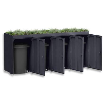 Metzler Cache-poubelles avec toit végétal | 4x | 240 l | en aluminium | inoxydablle & massif | Anthracite RAL 7016