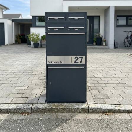 Metzler Boîte à colis XL avec 4 comaprtiments pour lettres | ´tiquette paier changeable | personnalisée avec gravure | Bispo Max 2