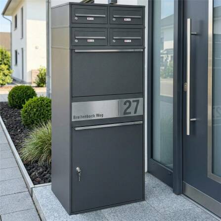 Metzler Paketbox XL mit vier Briefkästen | austauschbare Papiereinleger | personalisiert mit Gravur | Eisenglimmer | Bispo Max 2