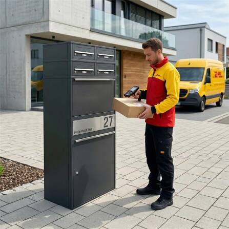 Metzler Paketbox XL mit vier Briefkästen | austauschbare Papiereinleger | personalisiert mit Gravur | Eisenglimmer | Bispo Max 2