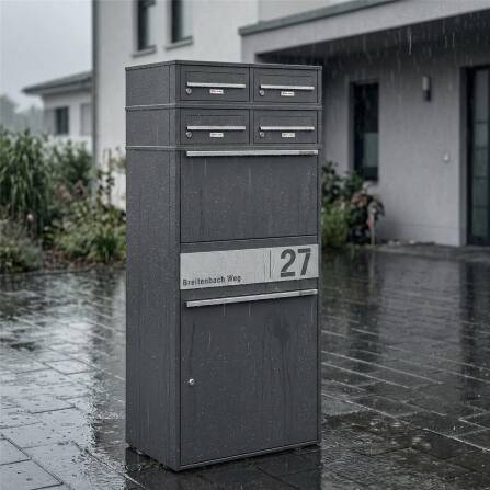 Metzler Paketbox XL mit vier Briefkästen | austauschbare Papiereinleger | personalisiert mit Gravur | Eisenglimmer | Bispo Max 2