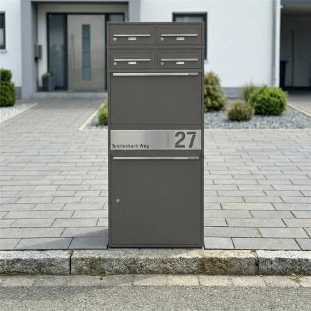 Metzler Paketbox XL mit vier Briefkästen | austauschbare Papiereinleger | personalisiert mit Gravur | Eisenglimmer | Bispo Max 2