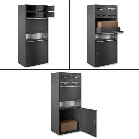 Metzler Paketbox XL mit vier Briefkästen | austauschbare Papiereinleger | personalisiert mit Gravur | Eisenglimmer | Bispo Max 2