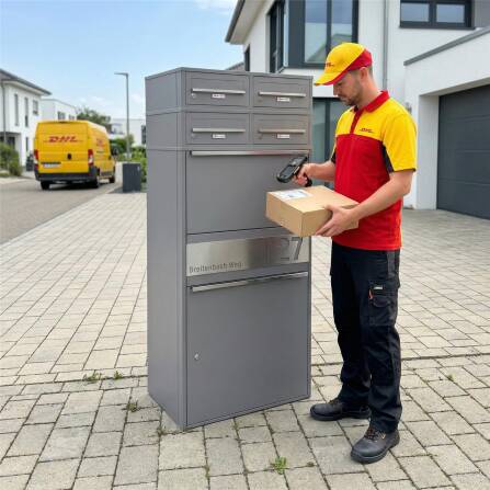 Metzler Paketbox XL mit vier Briefkästen | austauschbare Papiereinleger | personalisiert mit Gravur | Grau | Bispo Max 2