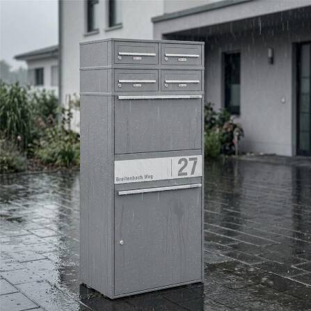Metzler Paketbox XL mit vier Briefkästen | austauschbare Papiereinleger | personalisiert mit Gravur | Grau | Bispo Max 2