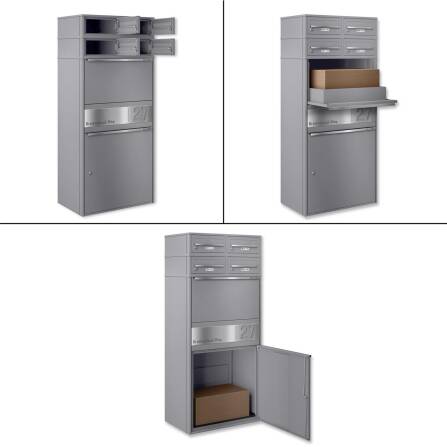 Metzler Paketbox XL mit vier Briefkästen | austauschbare Papiereinleger | personalisiert mit Gravur | Grau | Bispo Max 2